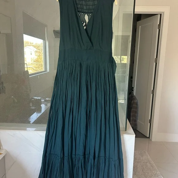 Anthropologie Mes Desmoiselles teal eyelet maxi dress NWOT size 42/10-12 - Picture 4 of 5